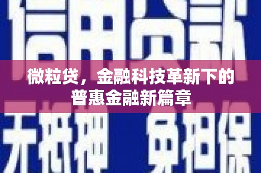 黔西南微粒贷，金融科技革新下的普惠金融新篇章