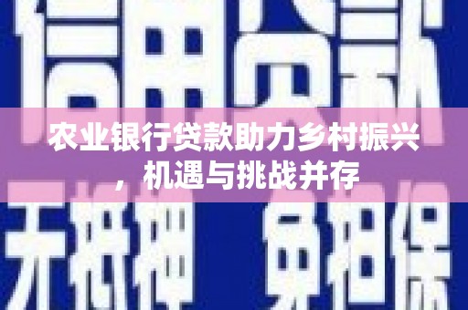黔西南农业银行贷款助力乡村振兴，机遇与挑战并存